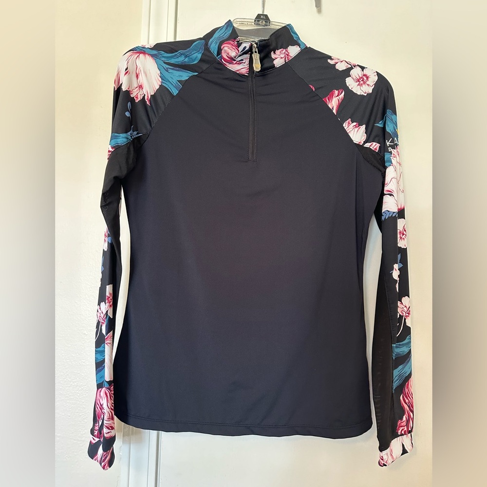 Kastel Denmark Black Floral Raglan Sun Shirt size Small S